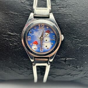 Accutime Christmas Snowman Silver-tone Quartz Watch Working New Battery
